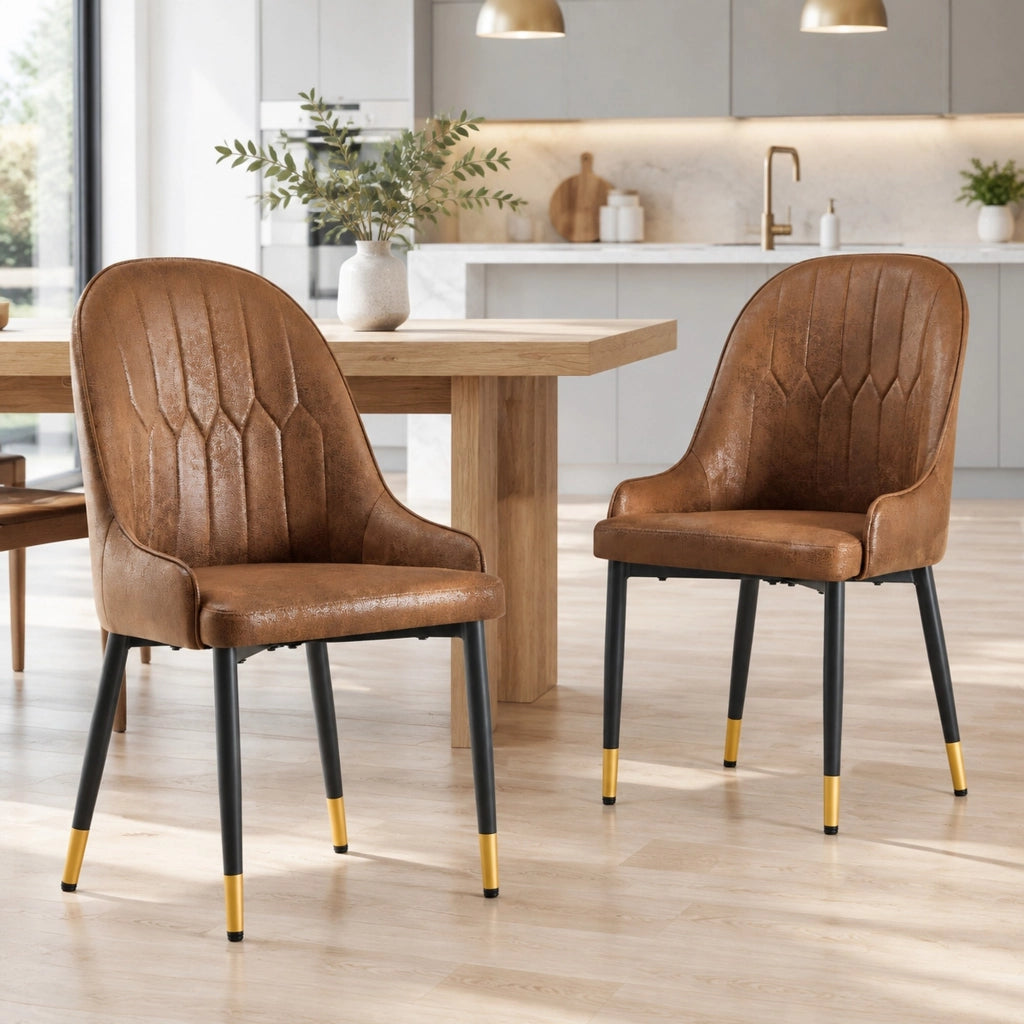 Set 2 sedie da pranzo in tessuto marrone e metallo nero HOMVRA