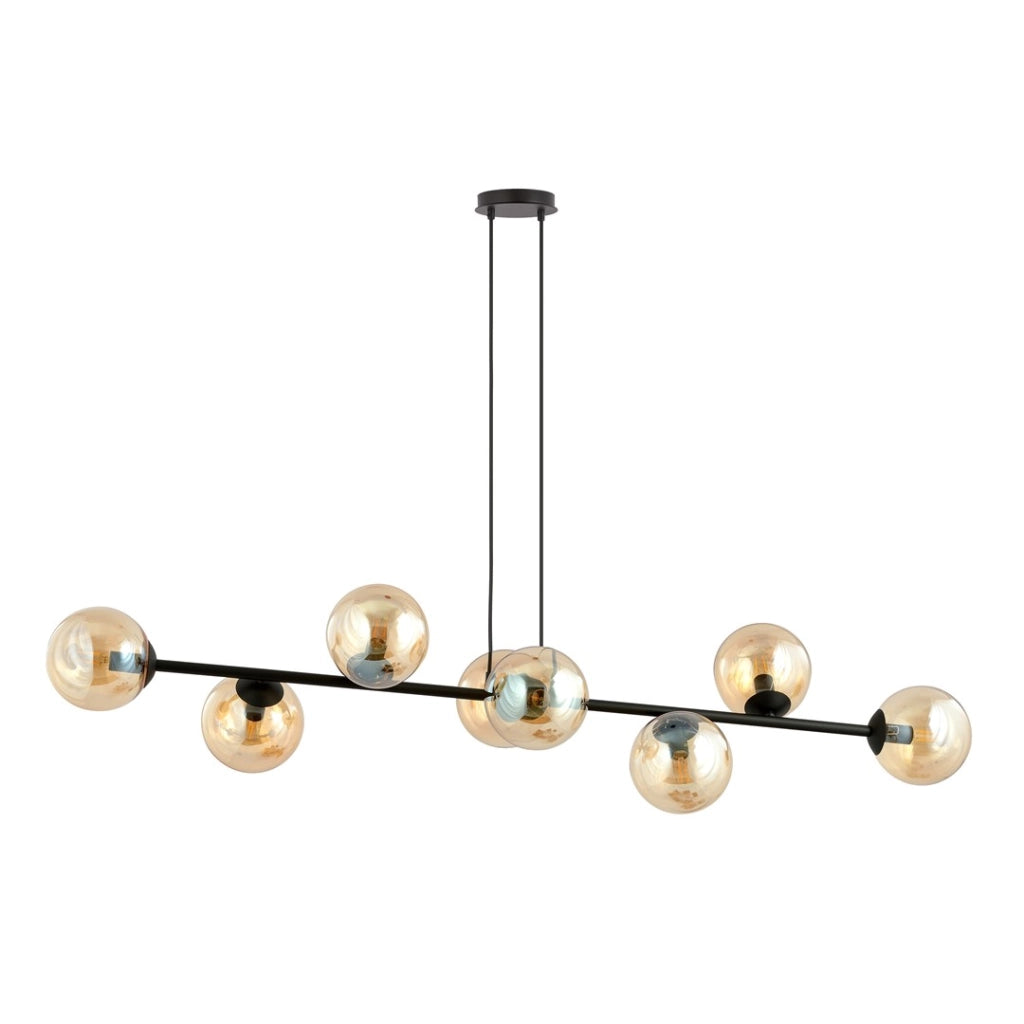 Lampadario Emibig Rossi 8xE14 nero vetro miele 130cm