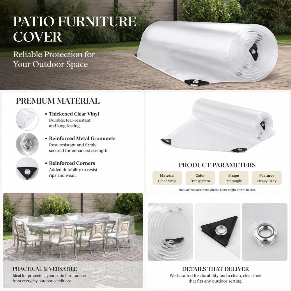Telo trasparente con occhielli, 5x5 m, in PVC, robusto e resistente, ideale per esterni, giardino e piscina