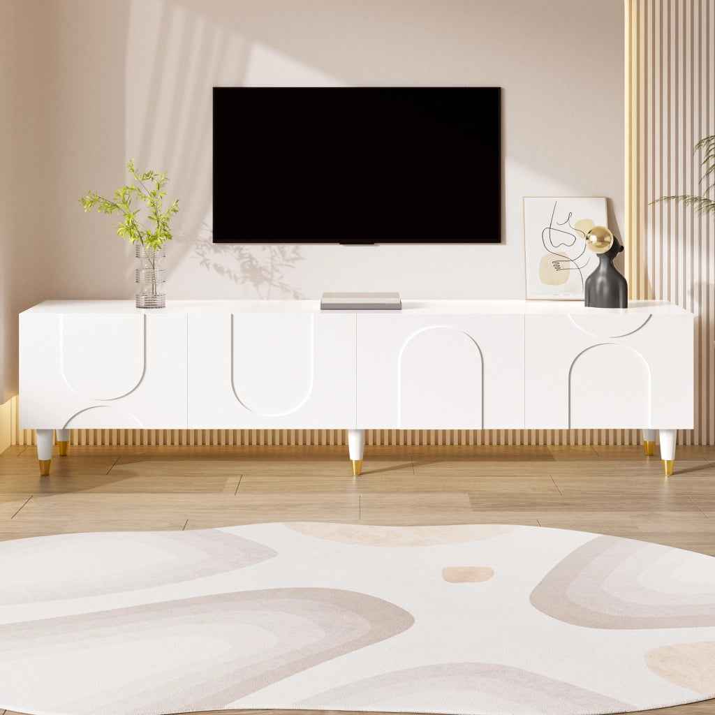 Mobile porta TV con 4 ante e vani, ripiano con passacavi, per soggiorno, in MDF e truciolare bianco 180 × 40 × 50 cm