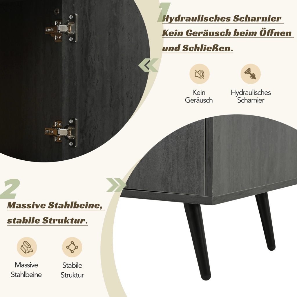 Mobile TV 200x40x55;5 cm in MDF grigio e marrone con ante e vano a giorno