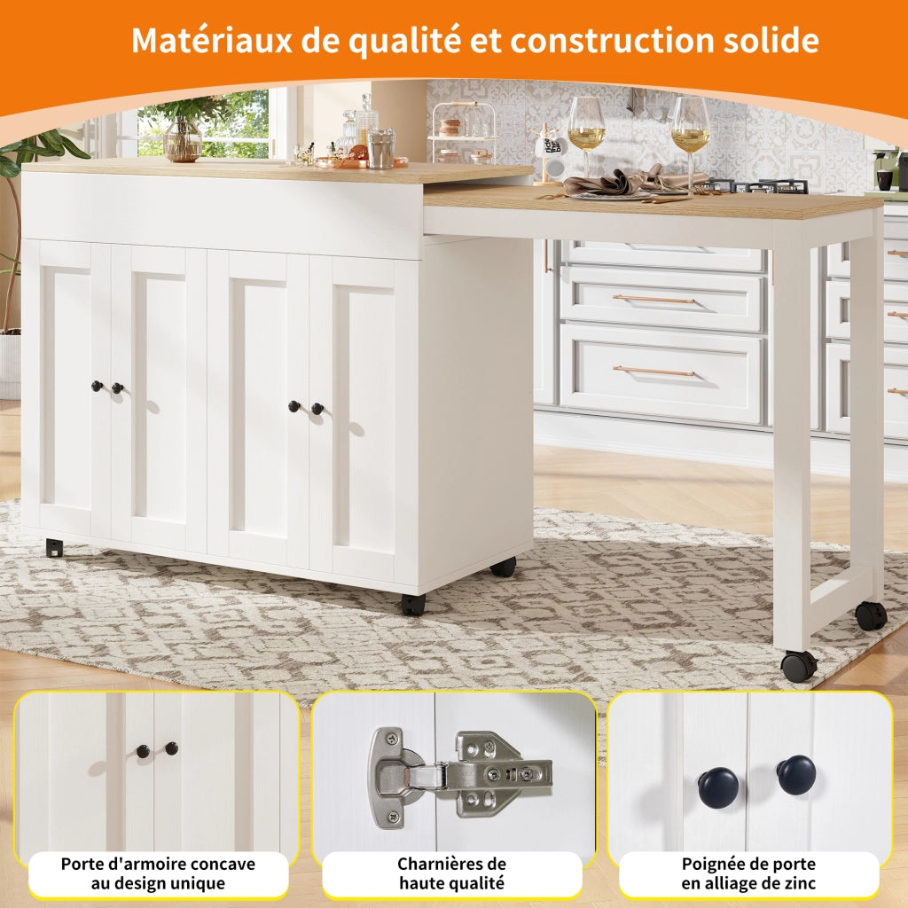 Tavolo da pranzo allungabile con 6 vani e divisori regolabili, per sala da pranzo, MDF bianco, 117 × 50 × 94,6 cm