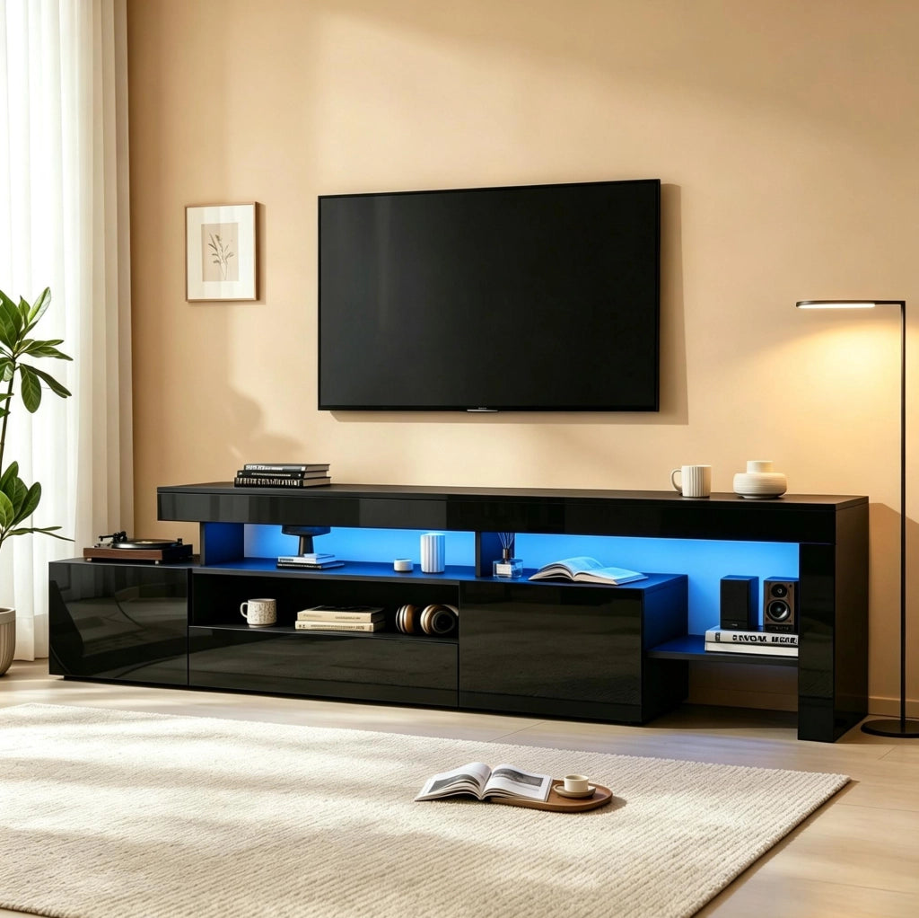 Mobile TV LED 192 x 37 x 53 cm nero lucido per TV fino a 85 pollici
