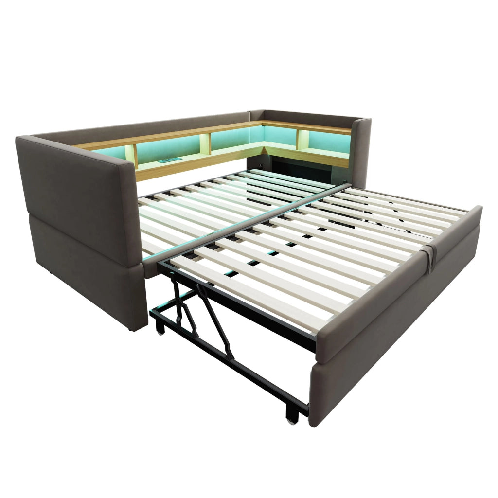 Letto Estraibile Letto Singolo 90/180 x 190 cm con LED; prese e vani contenitore