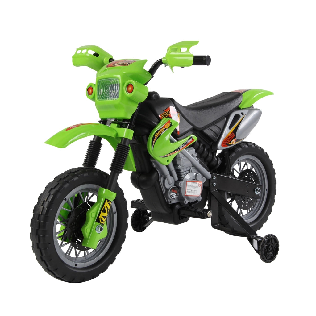 Moto Elettrica per Bambini 3 anni e Pi¨´, Moto Cross Elettrica con Rotelle, Batteria 6V Velocit¨¤ 2.5km/h, 102 x 53 x 66cm, Verde