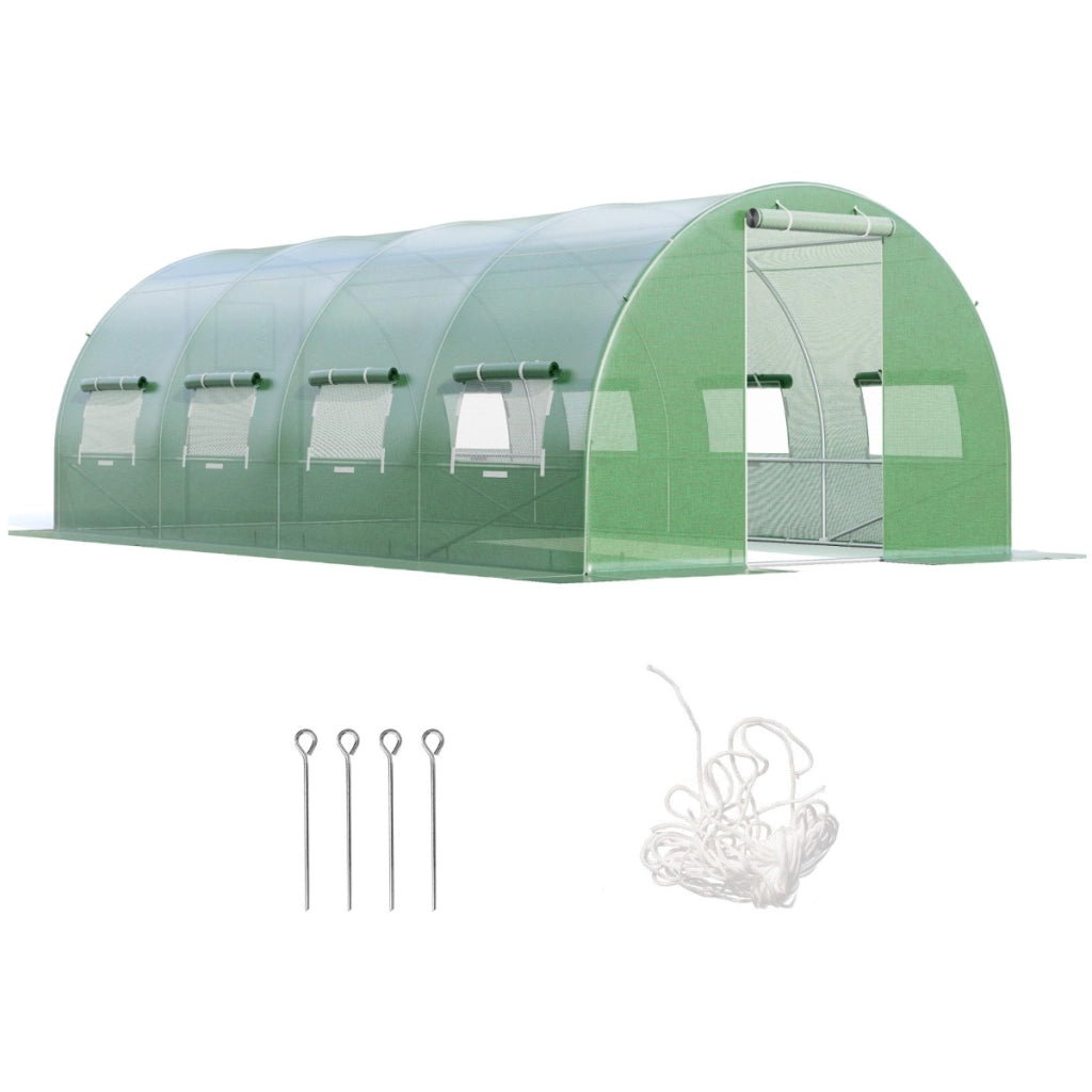 Serra per piante da giardino con 10 finestre avvolgibili 2 porte con cerniera, Serra tunnel per orto Verde