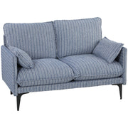 Divano 2 Posti 131x78x83 cm con Braccioli Imbottitura Spessa e 2 Cuscini in Tessuto Blu