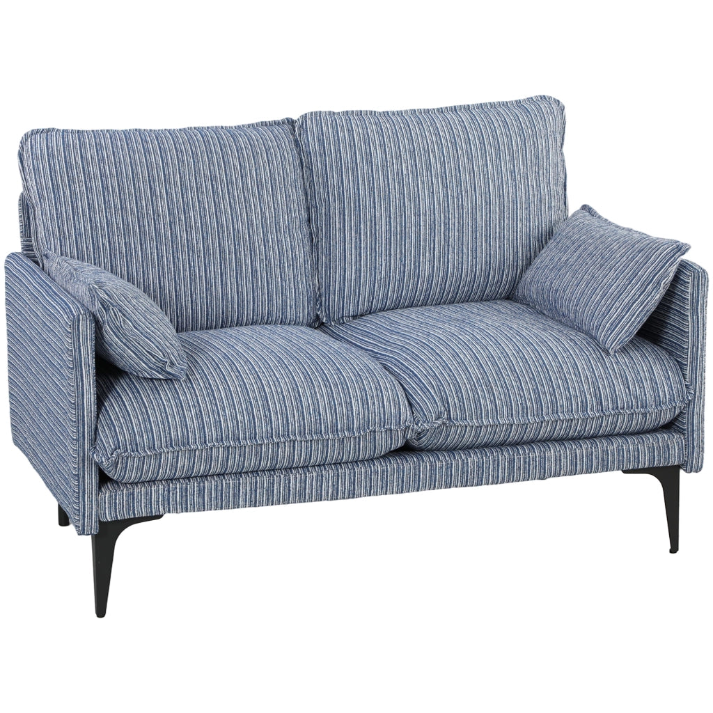 Divano 2 Posti 131x78x83 cm con Braccioli Imbottitura Spessa e 2 Cuscini in Tessuto Blu