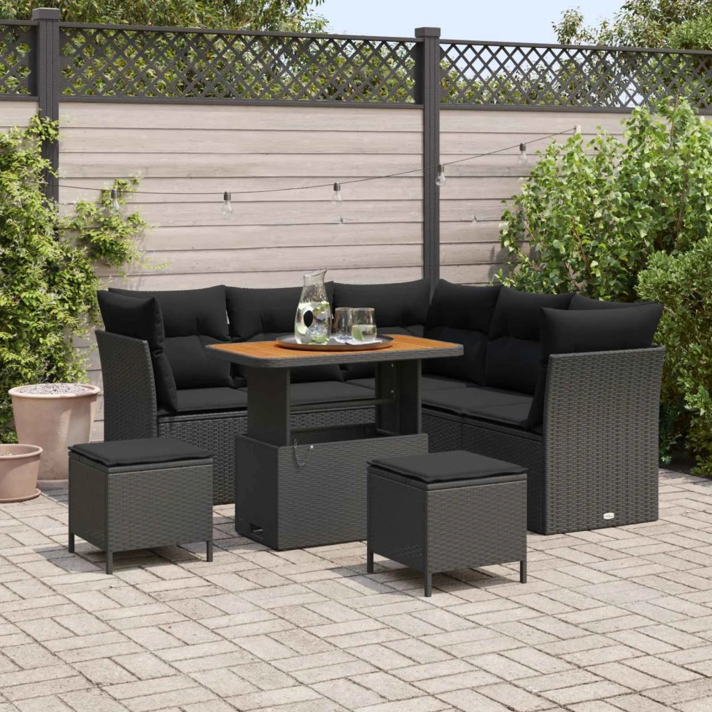 Set Divano da Giardino con cuscino con archiviazione 8 pcs Nero 3363434