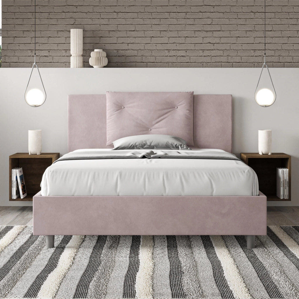 BS COM Letto matrimoniale francese contenitore imbottito 140x210 microfibra glicine