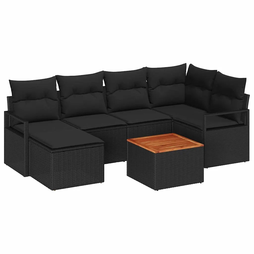 Set Divano da Giardino con cuscino 7 pcs Nero polyrattan