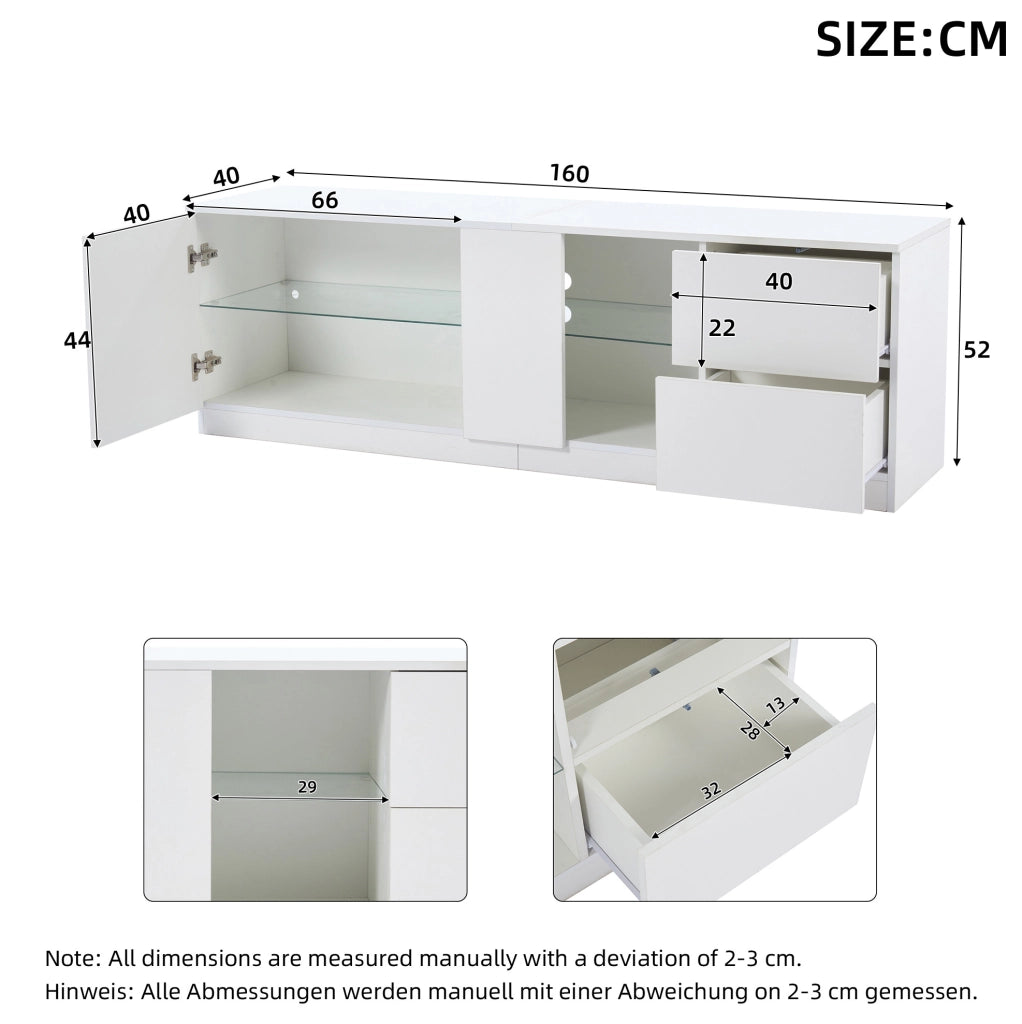 Mobile porta televisore bianco lucido con LED e due cassetti