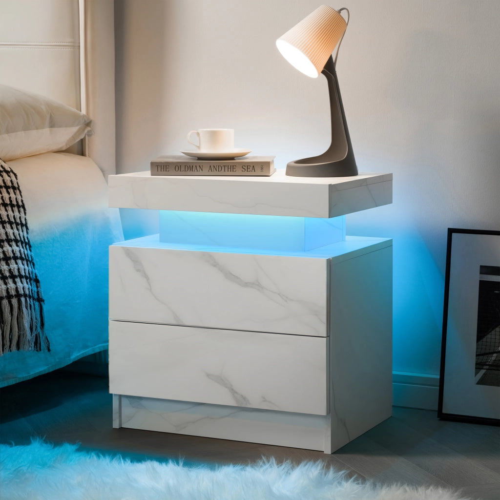COMODINO LED con 2 cassetti Bianco opaco