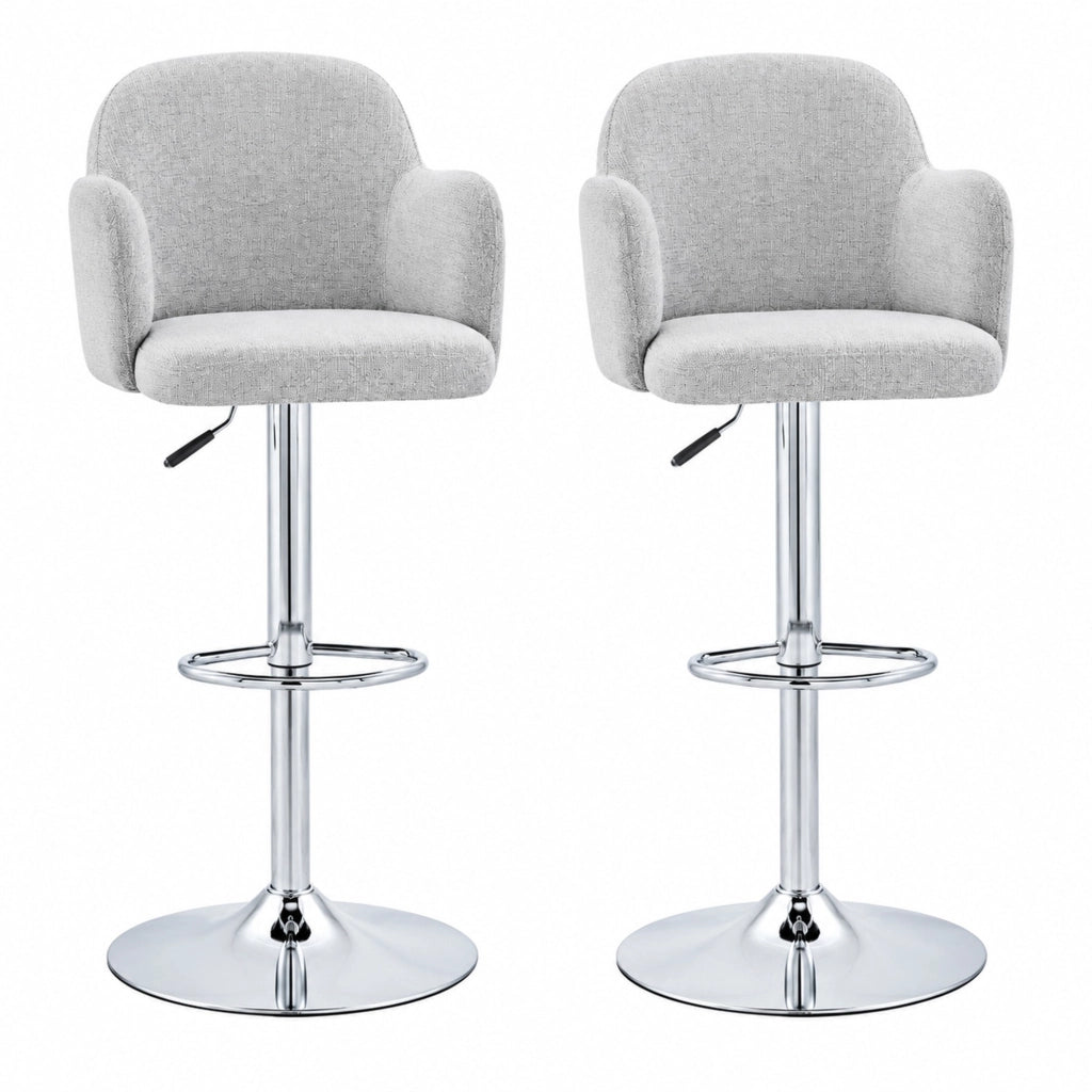 Set 2 sgabelli da bar regolabili girevoli in tessuto grigio chiaro HOMVRA