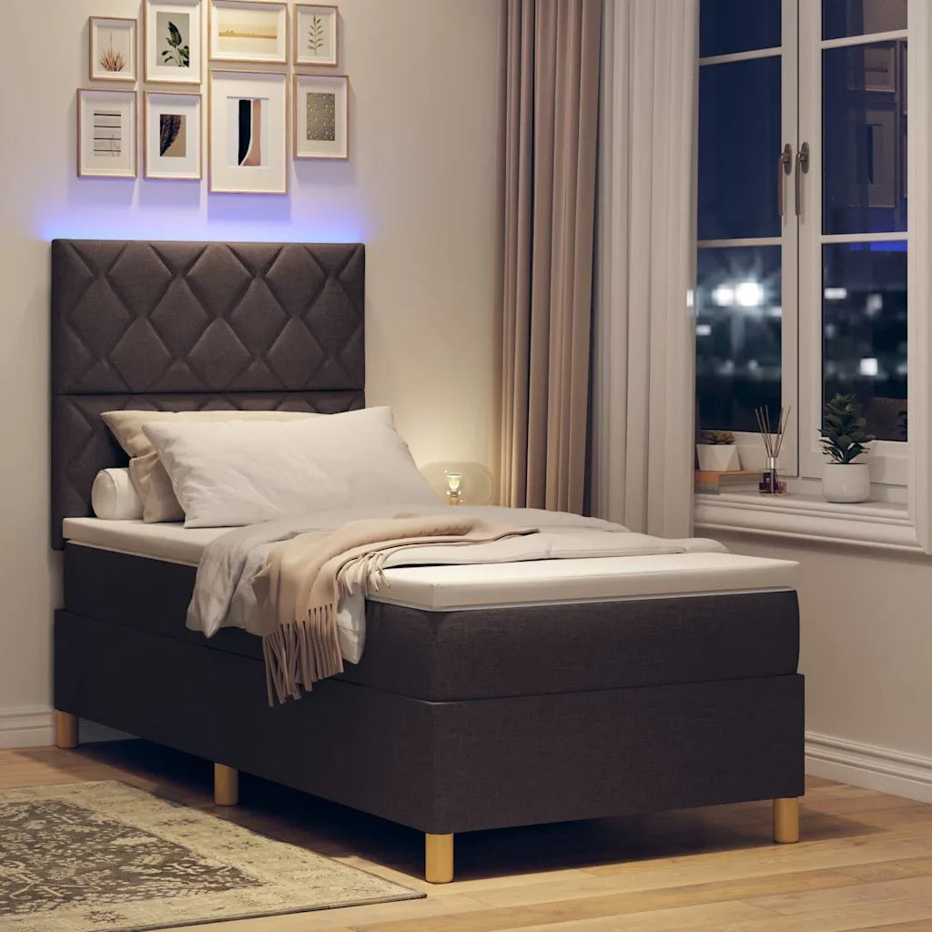 Letto a Sorgente LED Marrone Scuro 90 x 190 cm Tessuto 3343141