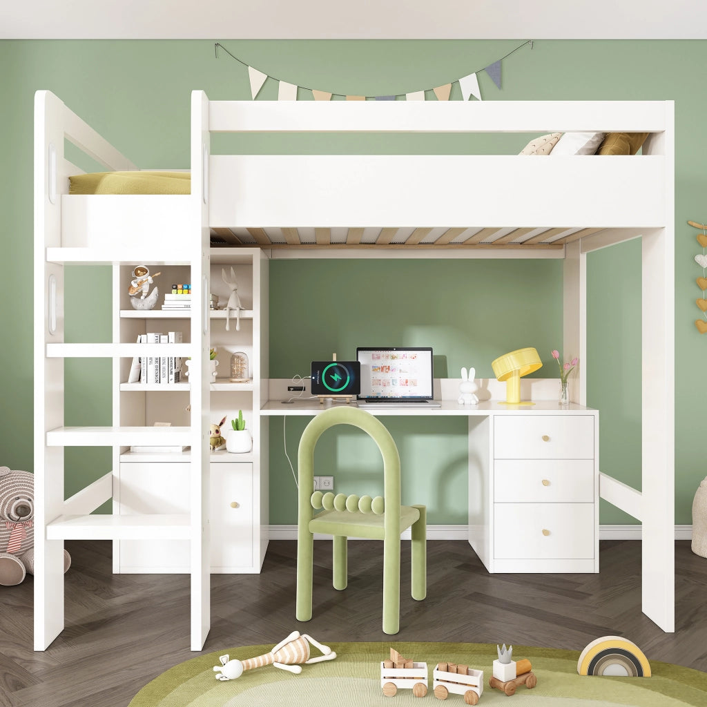 Letto a soppalco con scrivania integrata 90x200 cm bianco