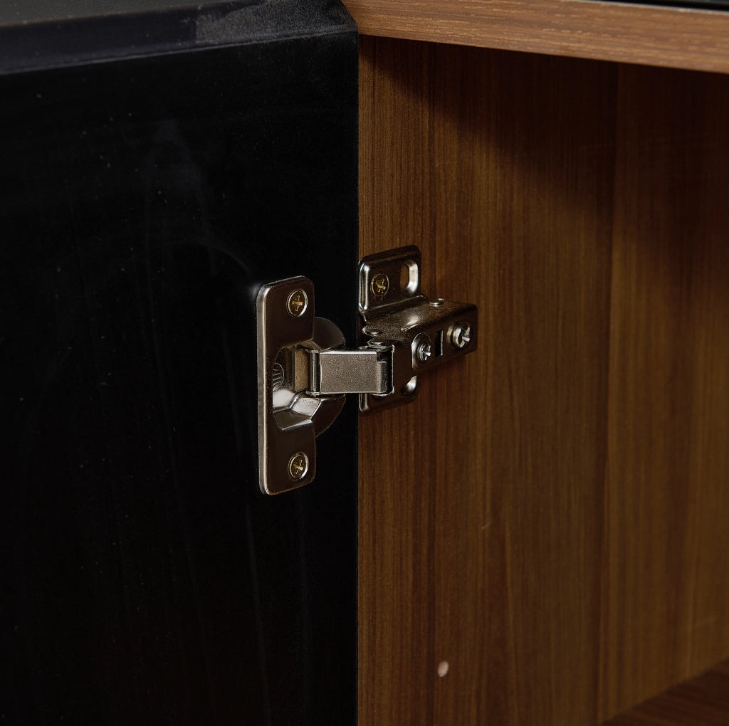 Credenza 150x40x85 cm in MDF marrone effetto legno e nero con 4 ante e 2 cassetti