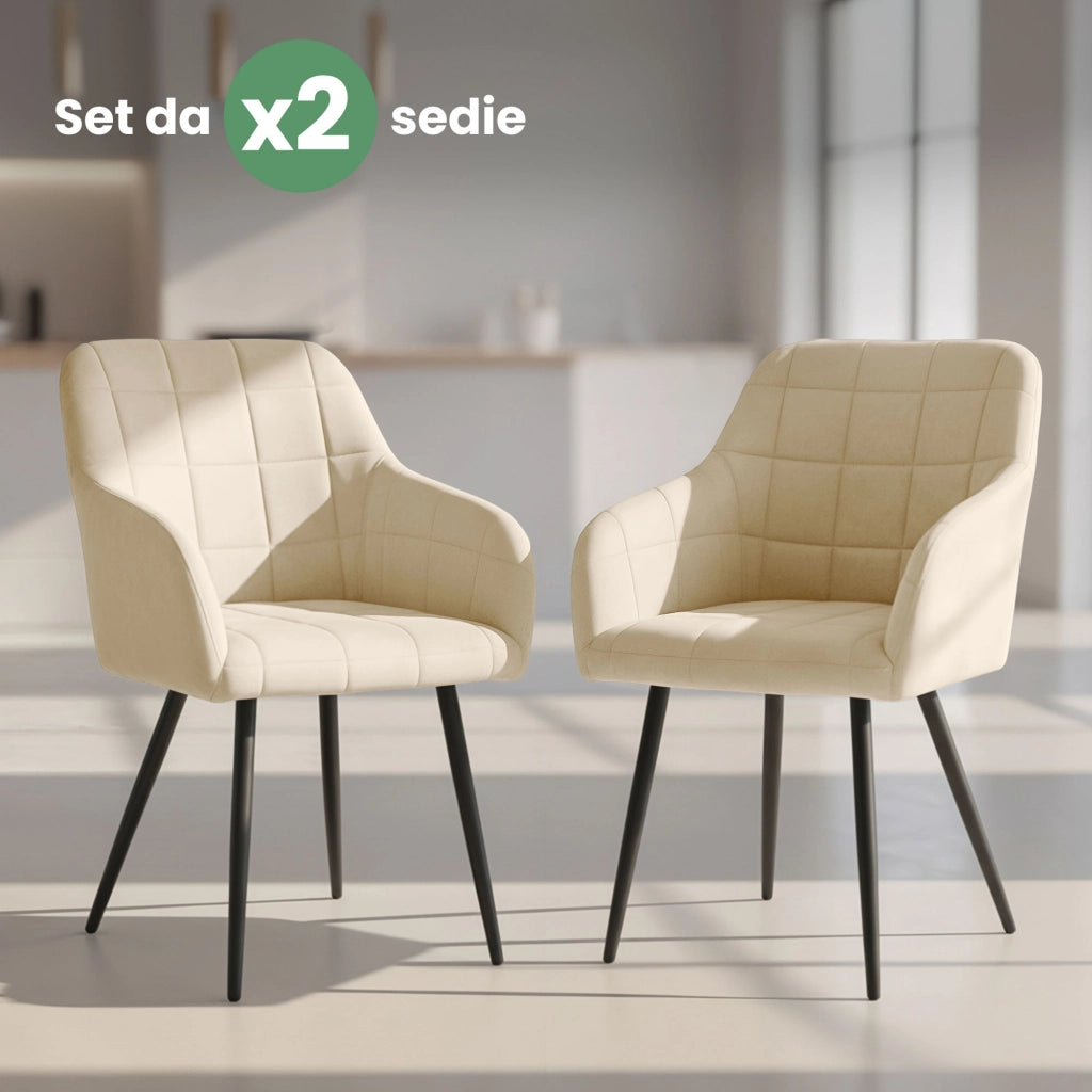 Set di 2 Sedie imbottite con cuciture quadrate LUXANO Beige gambe nere