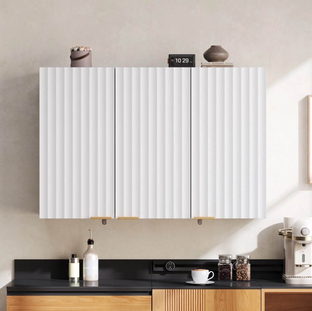 Mobile pensile da cucina 90x29x60 cm con 3 ante in MDF bianco