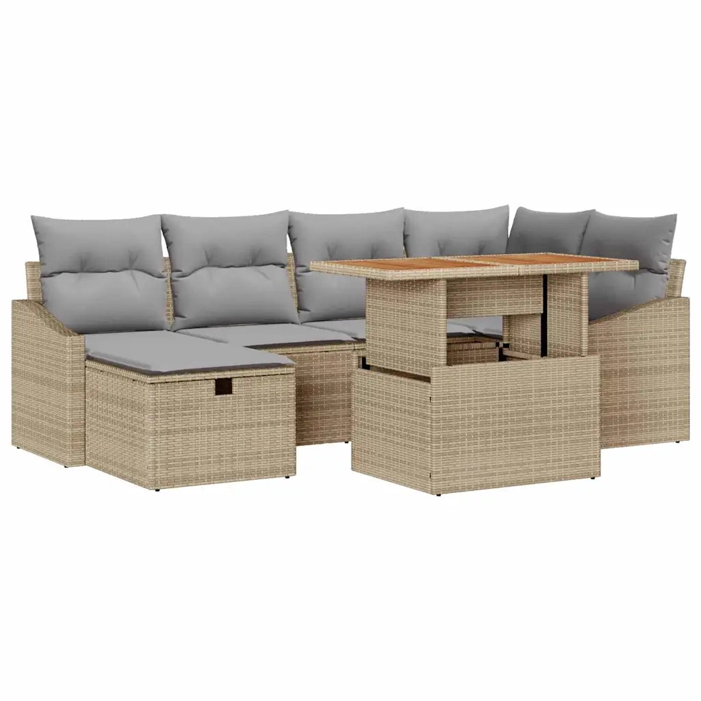 Set Divano da Giardino 7 pcs Beige polyrattan