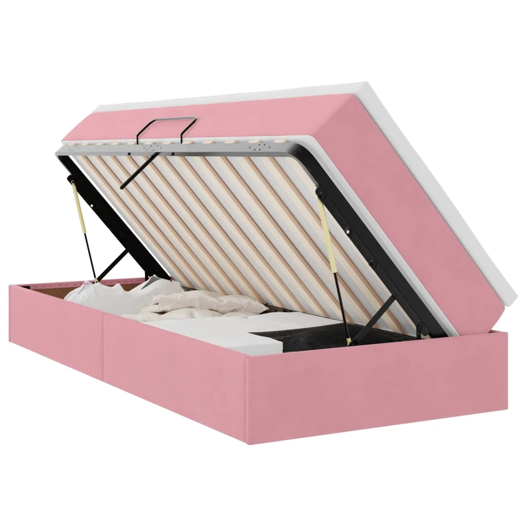 Letto con contenitore e materasso Rosa 90 x 200 cm Velluto 3370280