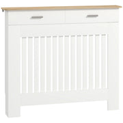 Copritermosifone Moderno in Legno Bianco a Doghe con Cassetto Portaoggetti e Sistema Antiribaltamento, per Casa, 112x19x97 cm