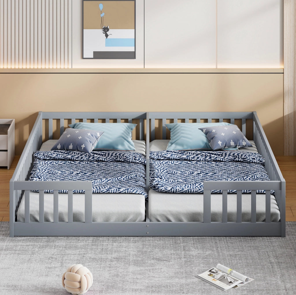 LETTO per bambini con sponde 90 x 200 cm Pino e MDF Grigio