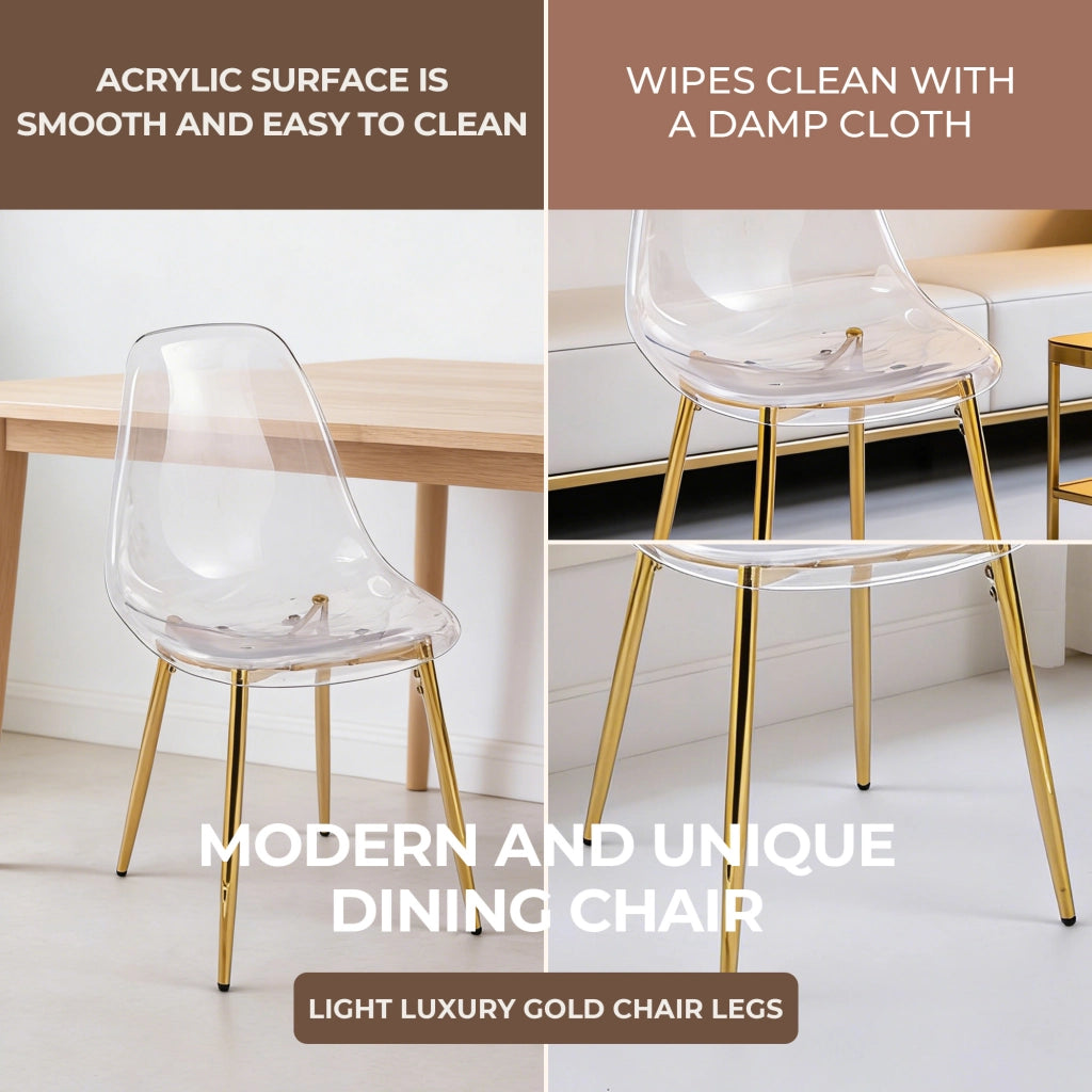 Sedia da pranzo in acrilico trasparente - Zephmum- 4 pezzi gambe glamour oro