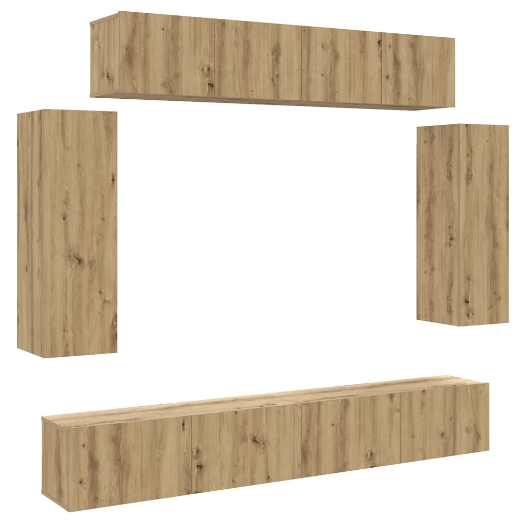 Set Mobile TV 6 pz Montato a Parete Rovere in Legno Multistrato 3329002