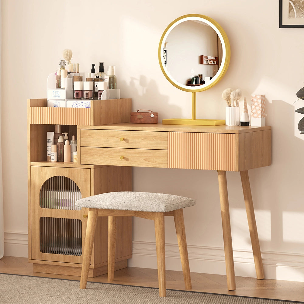 Coiffeuse con specchio LED e illuminazione 3 colori - Xylo - L120/H90/P40 cm - Legno