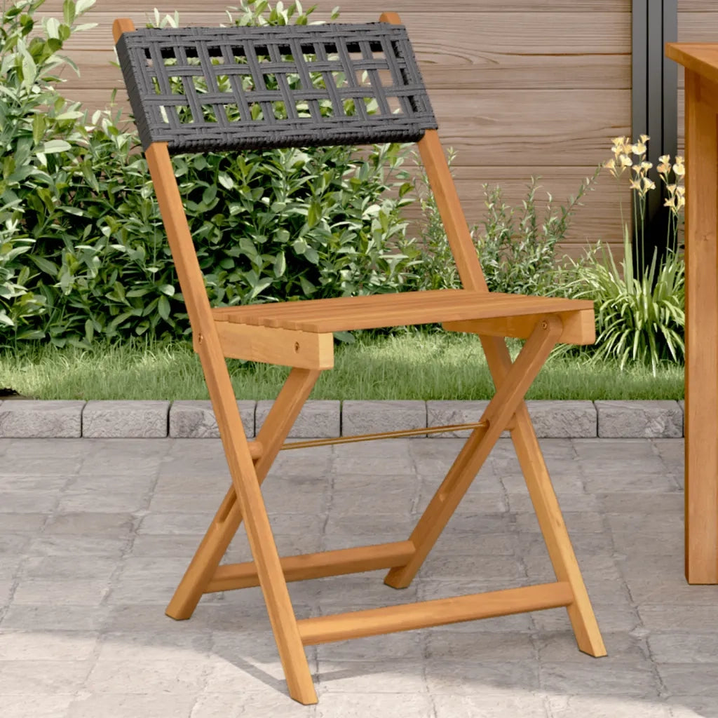 Sedie Pieghevoli 2 pz Nere Legno Massello Acacia e Polyrattan 367675