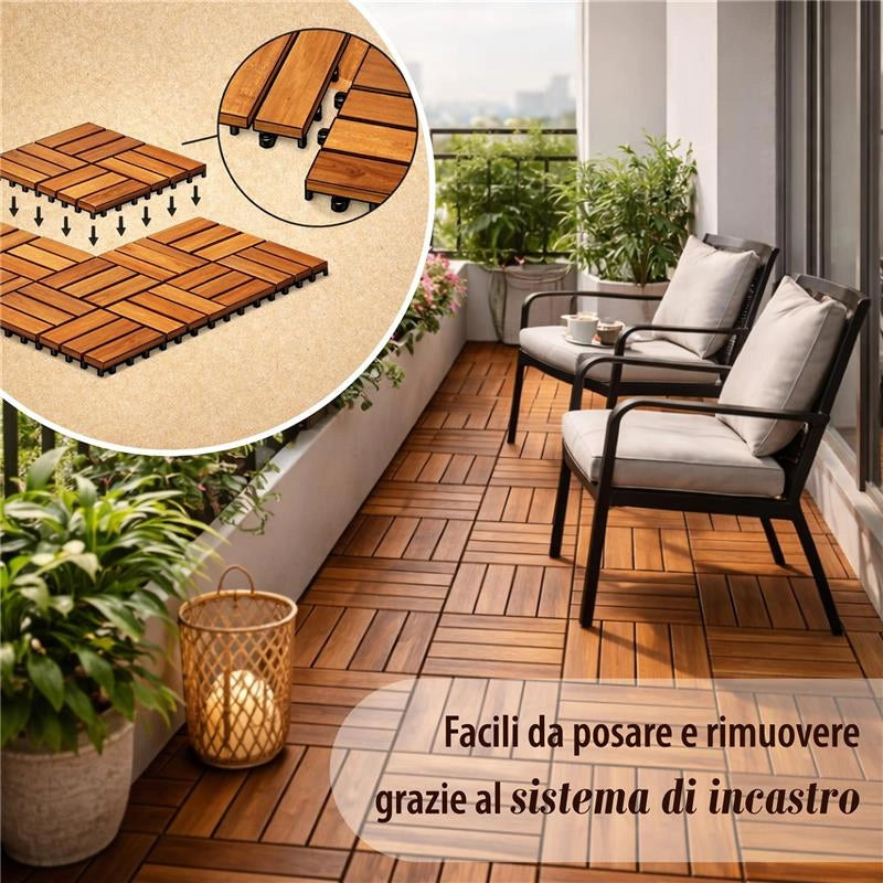 MA MAISON SET DI PIASTRELLE PER PAVIMENTO DA ESTERNO MODELLO WOOD IN ACACIA 30X30X2H CM - 0,36 M2 18 PEZZI