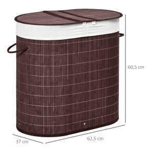 PORTABIANCHERIA 100 L con coperchio e 2 scomparti in bambù marrone