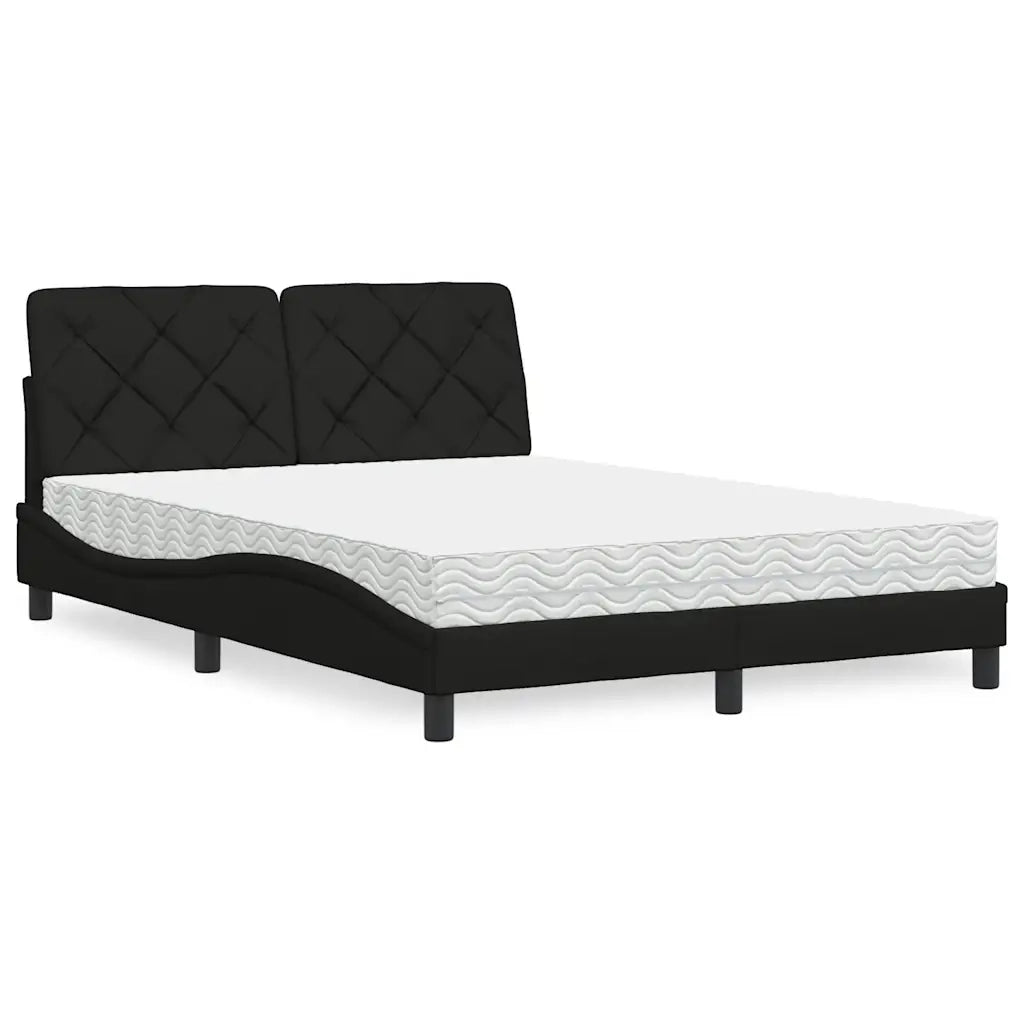 Letto con Materasso Nero 140x200 cm in Tessuto