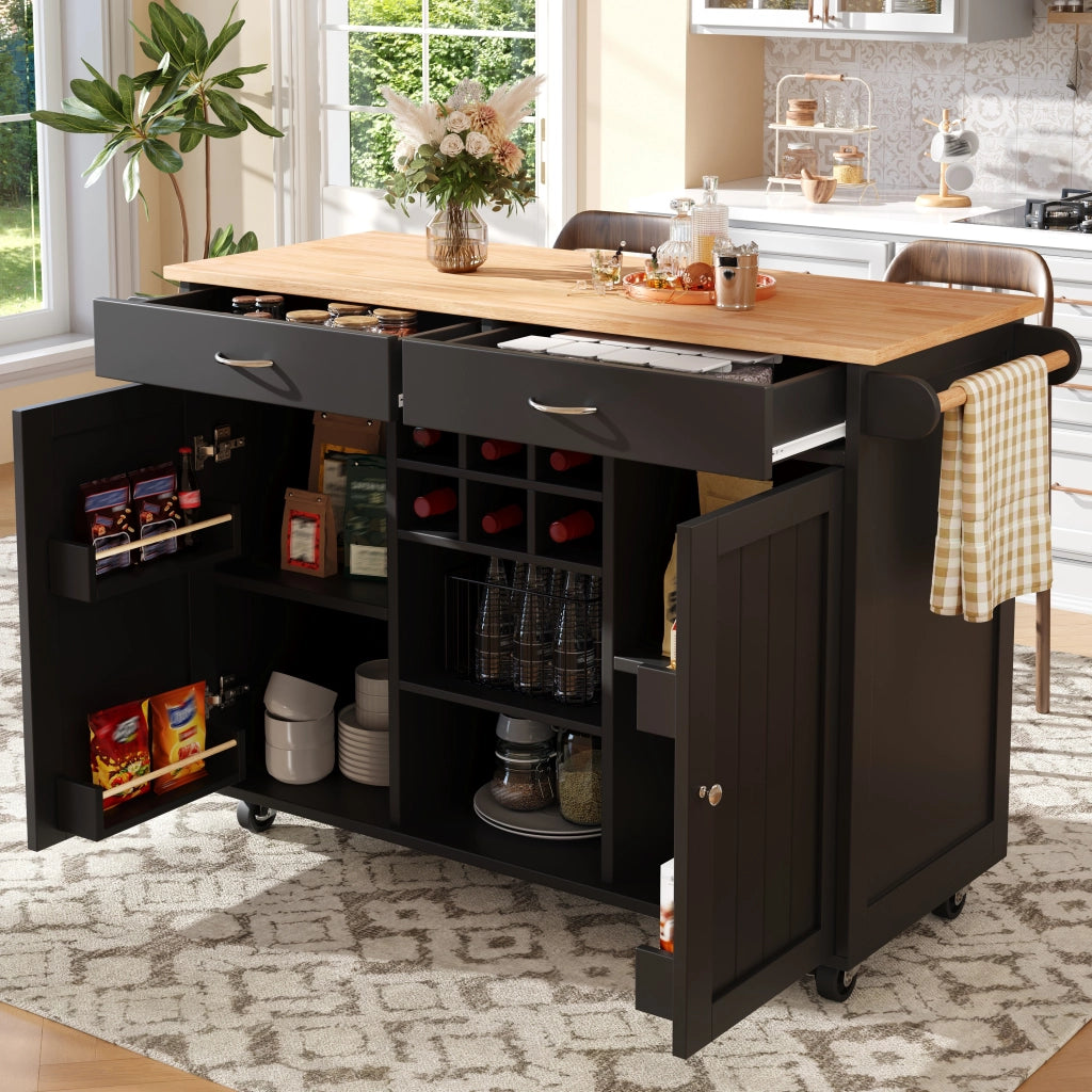 Isola cucina con ruote 102×45×92 cm, mobile multifunzione in MDF effetto legno, nero