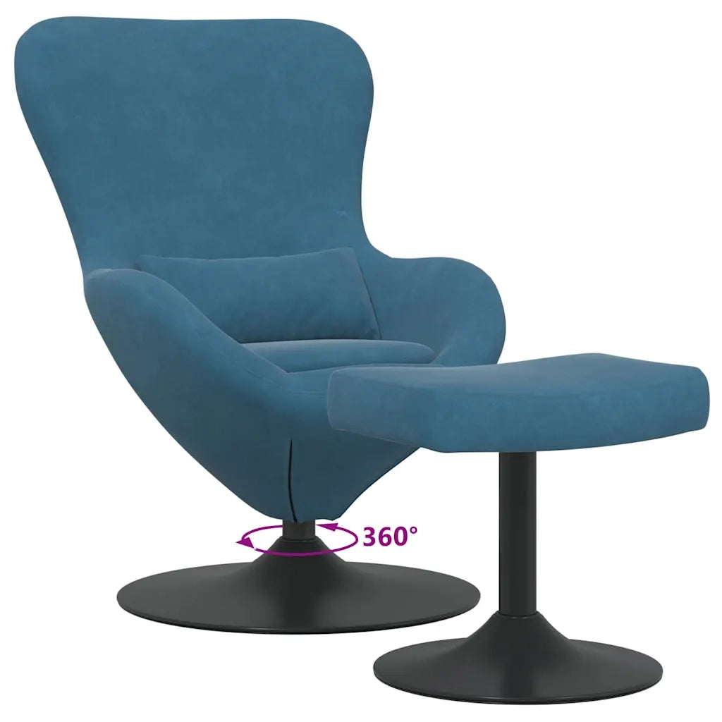 Poltrona | Sedia Egg con Pouf with Footstool Blu Velluto