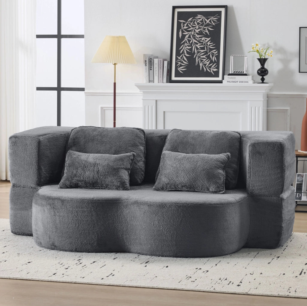 Divano letto da pavimento pieghevole blu e grigio con 4 cuscini