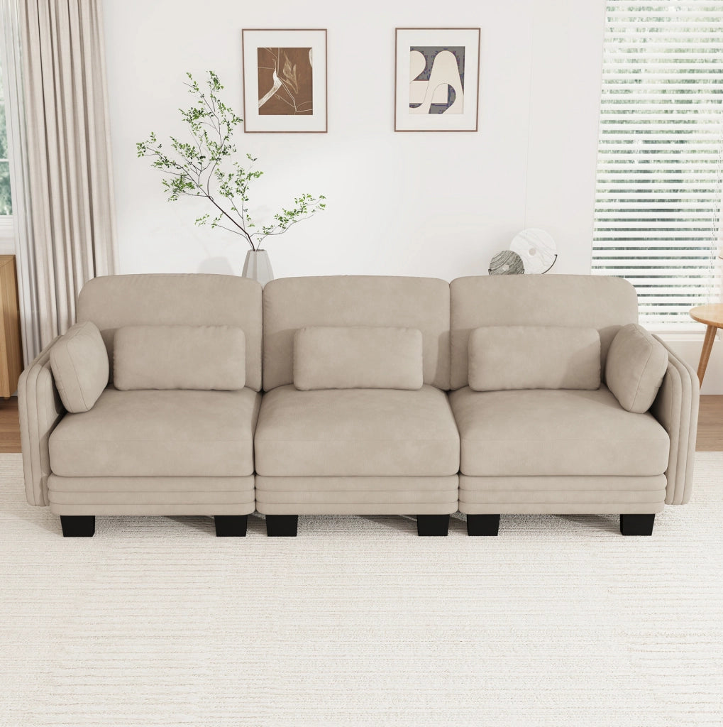 Divano modulare in chenille 253 x 88 x 88 cm; Light Coffee