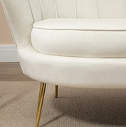 Divano 2 posti in velluto crema con braccioli, struttura in acciaio zincato 130x77x77 cm