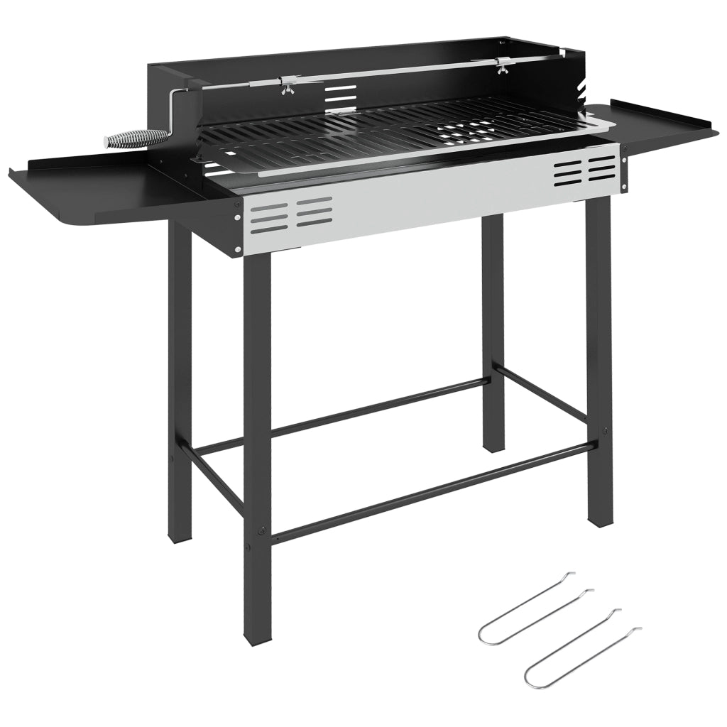 Barbecue a Carbone 3 Livelli con Girarrosto ¨C Xylo ¨C Acciaio Inox Nero 118x32x90 cm