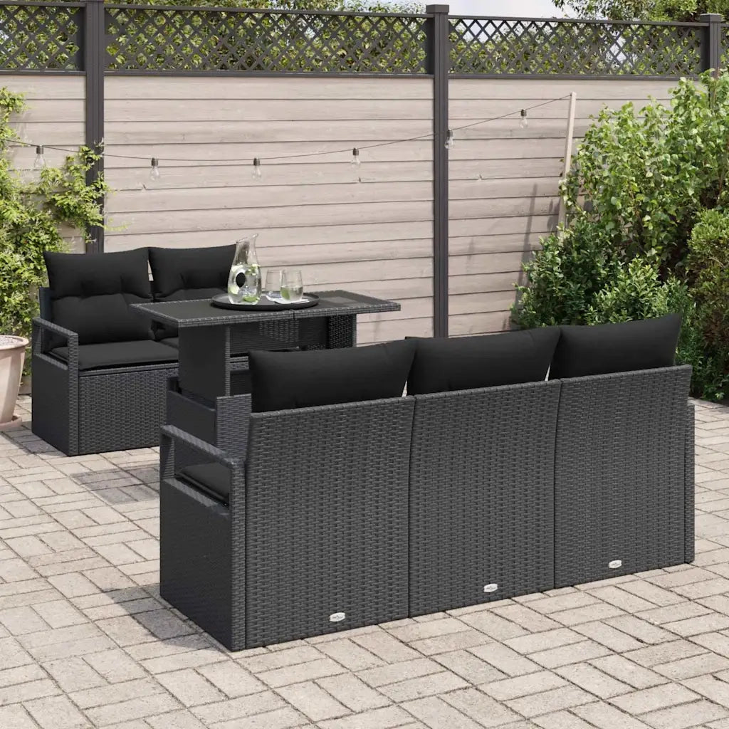 Set Divano da Giardino con archiviazione 6 pcs Nero polyrattan