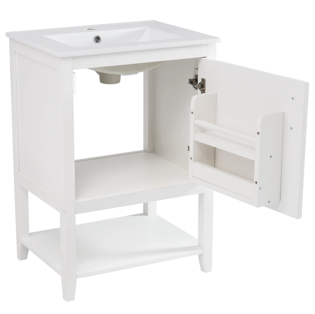 Mobile bagno con lavabo in ceramica da 60 cm, bianco, con ripiani