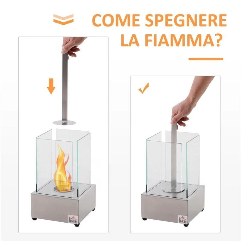 BIOCAMINO IN ACCIAIO E VETRO PER INTERNI ED ESTERNI - GRIGIO