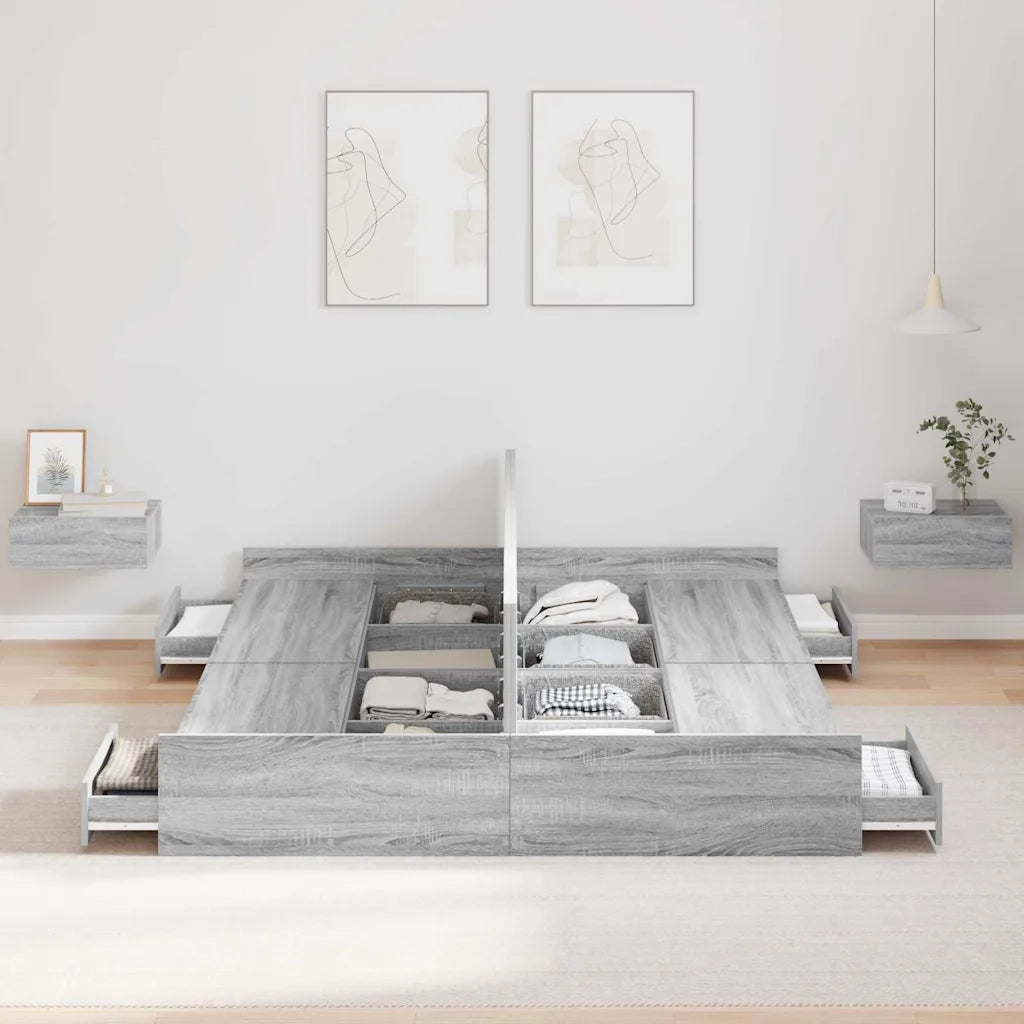 Struttura letto con contenitore-Giroletto con contenitore Grigio Sonoma 140 x 200 cm