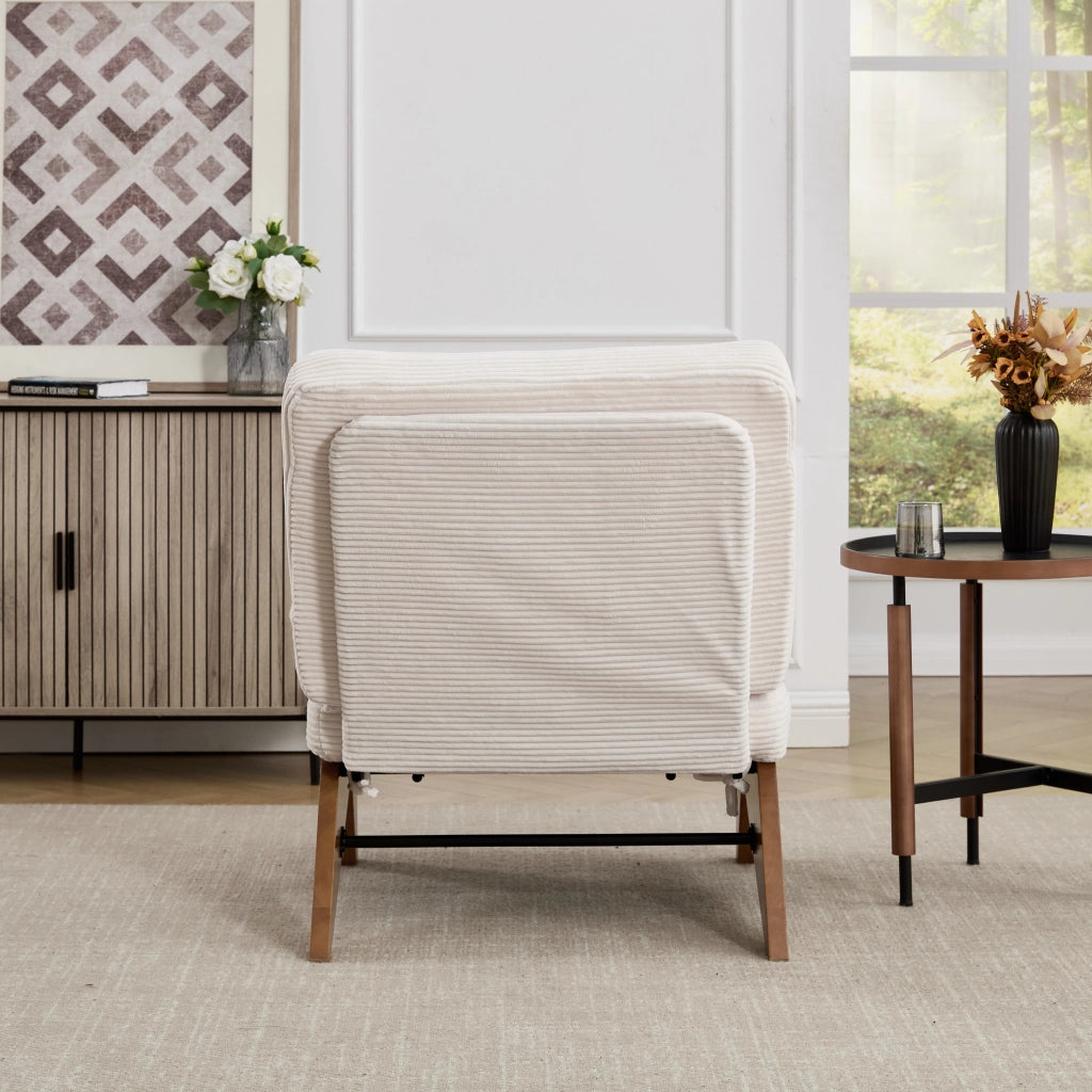 OKWISH Poltrona Relax con Schienale Regolabile, Poggiapiedi Integrato e Cuscino Lombare, Velluto a Coste, Beige