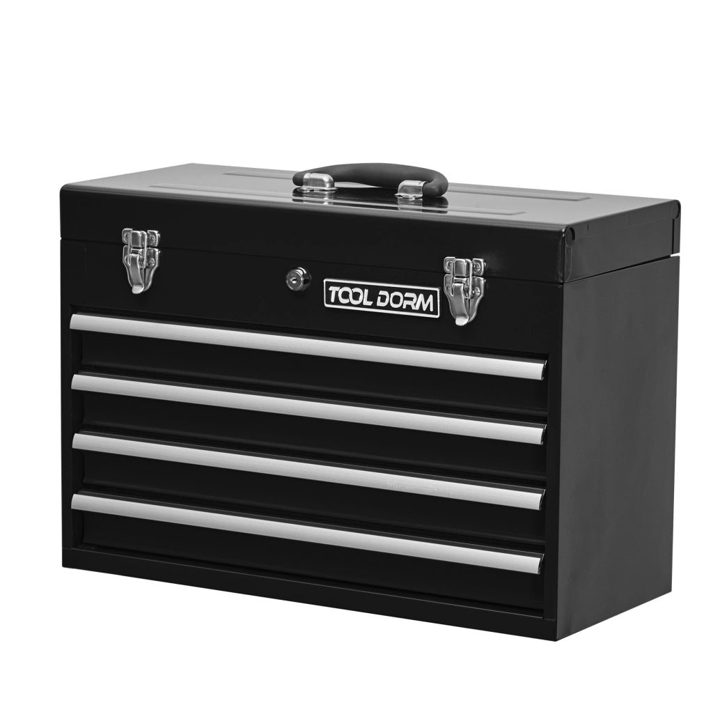 Cassetta Porta Attrezzi in Acciaio con 4 Cassetti e Serratura, Portatile, con Rivestimento Protettivo, Nero, 51.5 cm