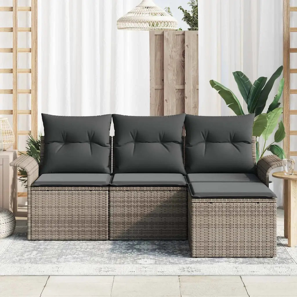 Set Divano da Giardino con cuscino 4 pcs Grigio Poly Rattan