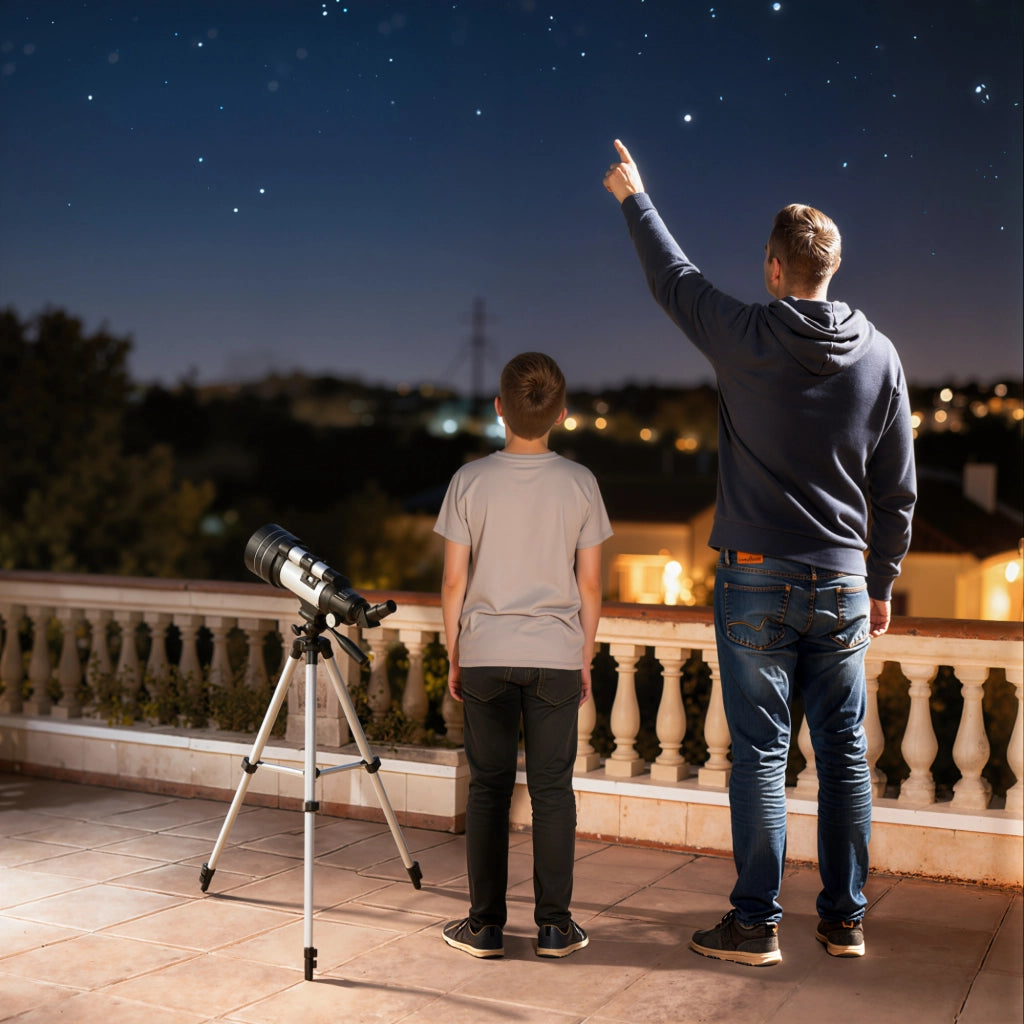 Telescopio astronomico con obiettivo da 70 mm, 5 x 24, treppiede regolabile, argento, per principianti
