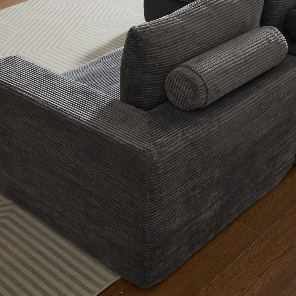 Divano Angolare con Chaise Longue in Velluto a Coste ¨C MINIMAL ¨C 3 Posti, Grigio