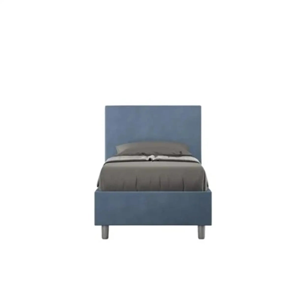 Letto singolo contenitore imbottito 80x190 microfibra blu Adele